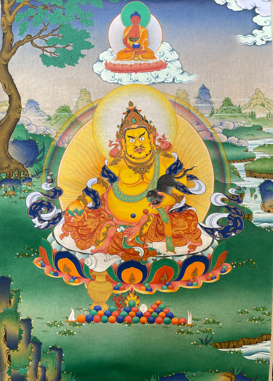 Yellow Jambhala Wealth Fortune Thangka